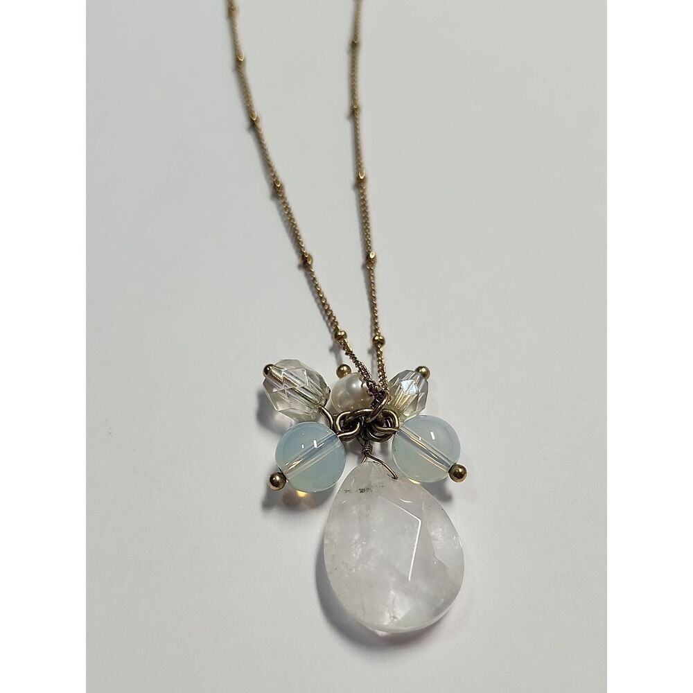 Avon Semi Precious Teardrop Cluster Necklace White Quartz